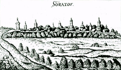 Левобережный Саратов в XVII веке. Рисунок Адама Олеария